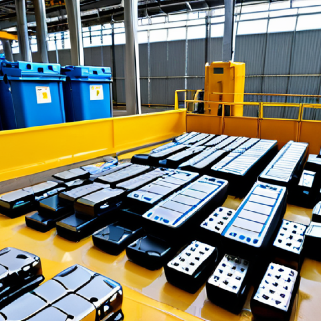 **

A vibrant illustration showcasing the circular economy of lithium-ion battery recycling. In the foreground, show discarded EV batteries being collected and transported to a modern recycling facility. In the background, depict the recycling process – hydrometallurgy or direct recycling – with gleaming metal ingots (lithium, nickel, cobalt) emerging. Superimpose statistics related to material recovery rates (e.g., "90% Material Recovery") and environmental benefits (e.g., "Reduced GHG Emissions by 75%"). The overall tone should be optimistic and forward-looking. Style: Clean, infographic-inspired.

**