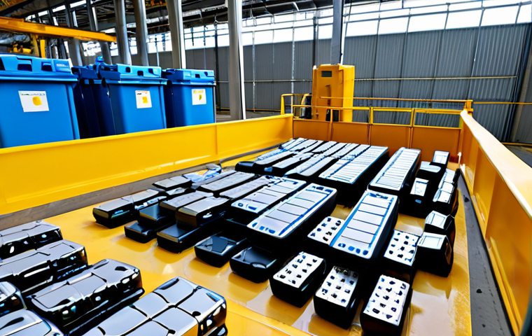 **
A vibrant illustration showcasing the circular economy of lithium-ion battery recycling. In the foreground, show discarded EV batteries being collected and transported to a modern recycling facility. In the background, depict the recycling process – hydrometallurgy or direct recycling – with gleaming metal ingots (lithium, nickel, cobalt) emerging. Superimpose statistics related to material recovery rates (e.g., "90% Material Recovery") and environmental benefits (e.g., "Reduced GHG Emissions by 75%"). The overall tone should be optimistic and forward-looking. Style: Clean, infographic-inspired.
**